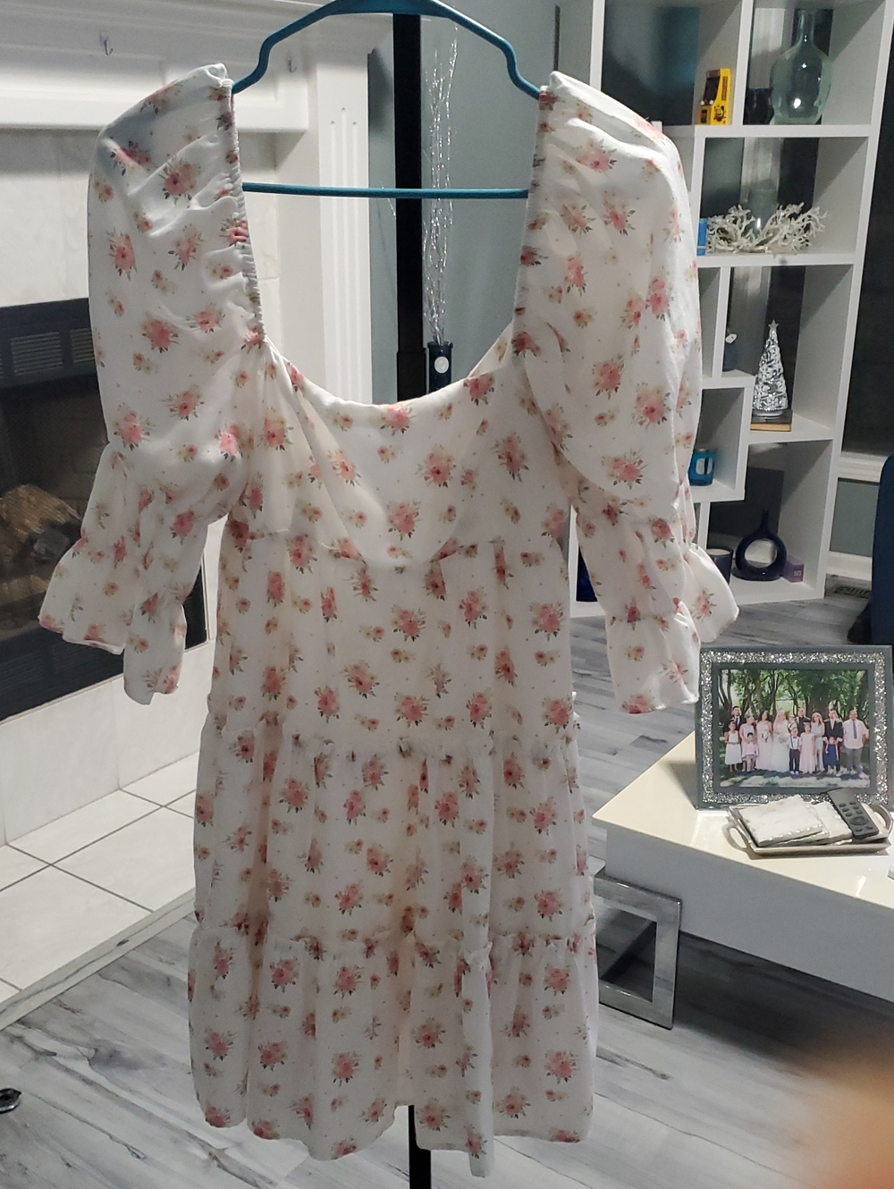 Storia Cream Mini Dress with Pink Floral Print - Picture 3 of 5